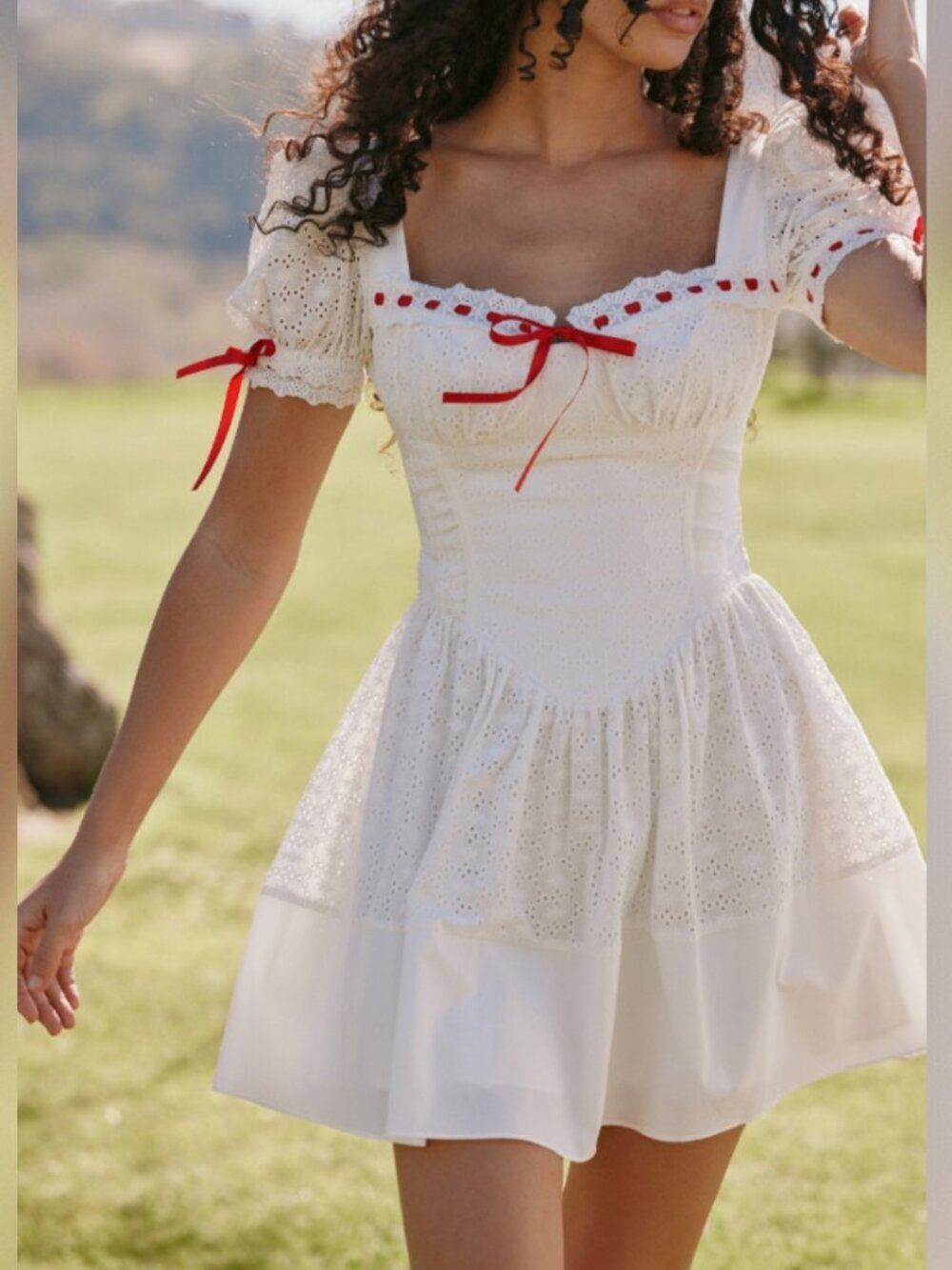 House of CB Jana White Broderie Anglaise Puff Mini Dress Regular Cup and Length